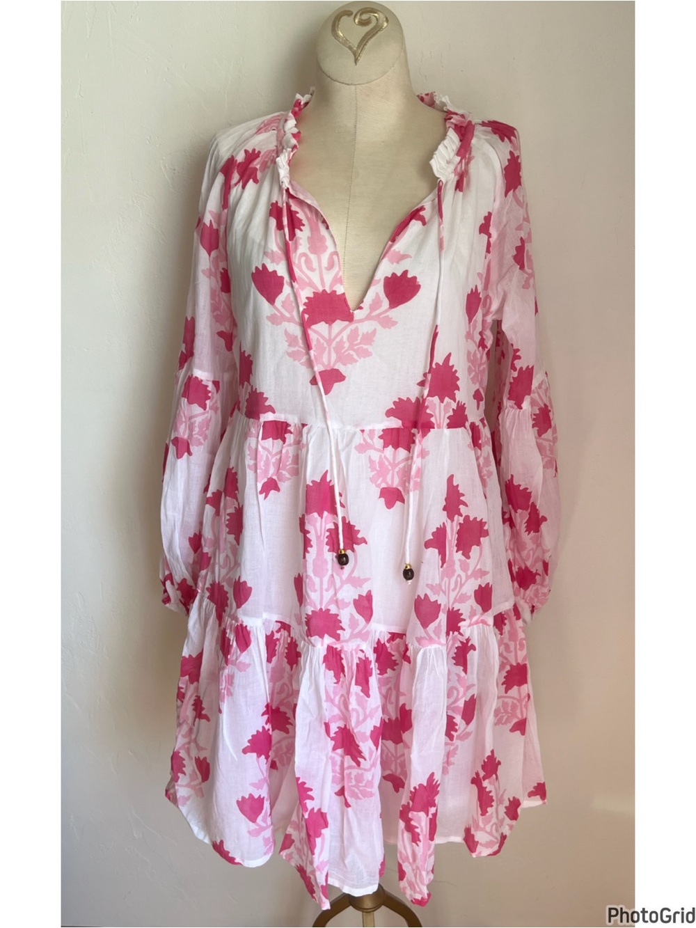 Oliphant White Pink Floral Long Sleeve Mini Dress XS